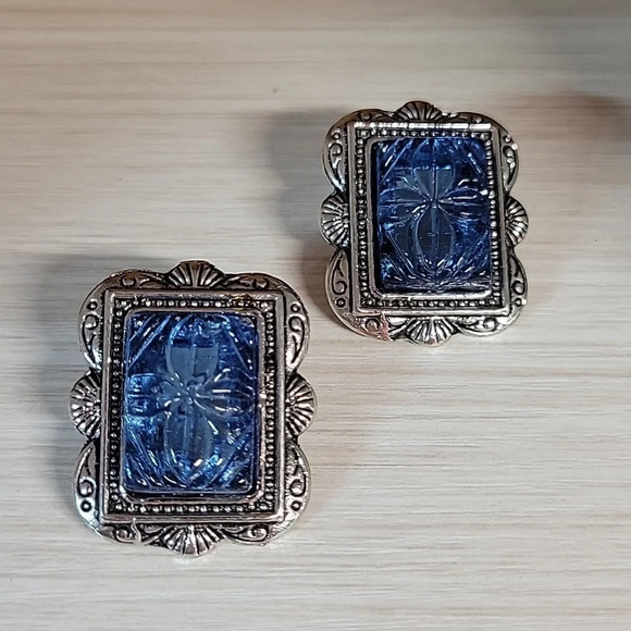 Floral Glass Scrolled Statement Earrings - Picture 5 of 9